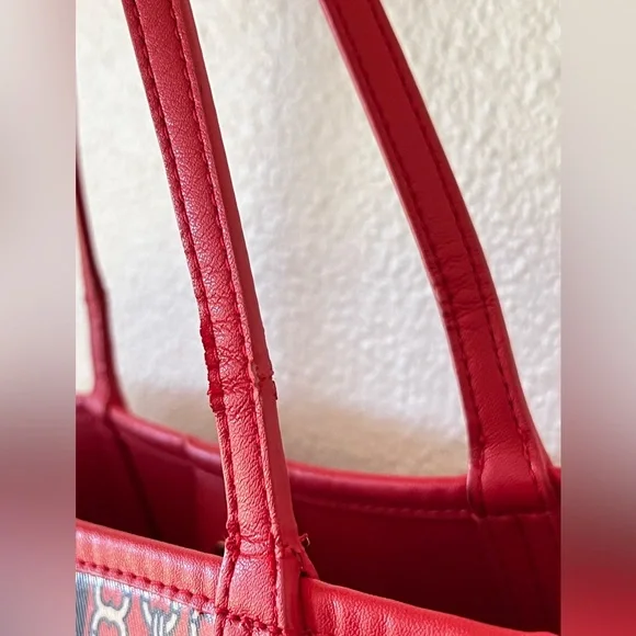 Tory Burch Gemini Link Large Red Logo Coated Canvas Vinyl Tote Bag - Picture 10 of 16